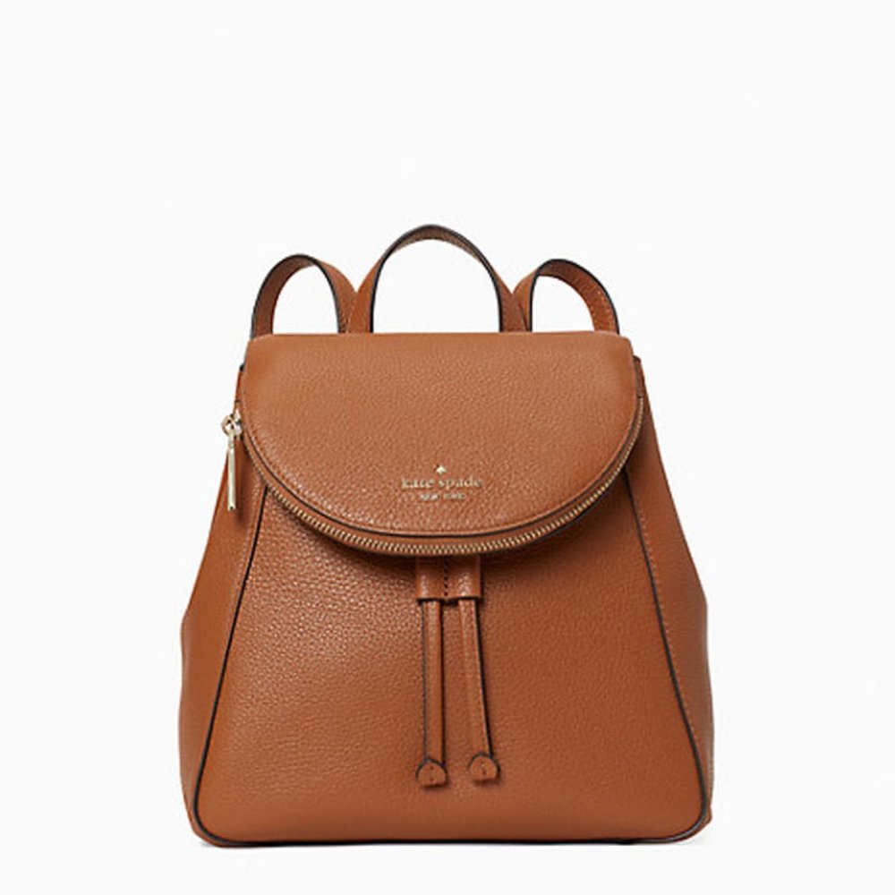 KATE SPADE LEILA MEDIUM FLAP BACKPACK TOTE BAG WARM GINGERBREAD LEATHER $359